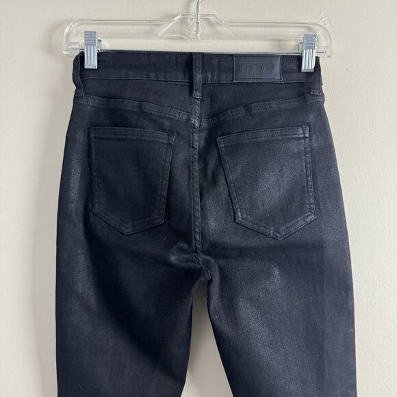 Pistola Jeans Womens Size 27 Aline Coated High Rise Skinny in Black Coated Onyx - Picture 9 of 16
